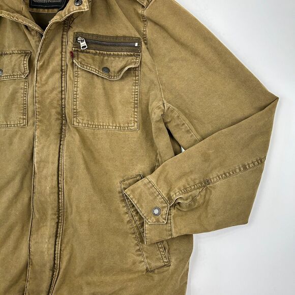 Levi's Utility Cargo Coat Size Large Full Zip Button Snap Lined Military Cotton - Picture 6 of 16